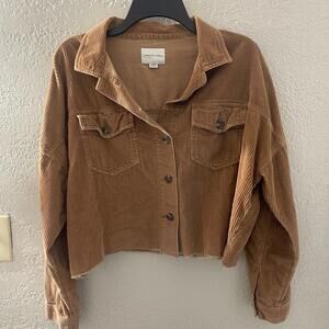 American Eagle Outfitters Women's Tan Cropped Corduroy Utility Jacket Medium